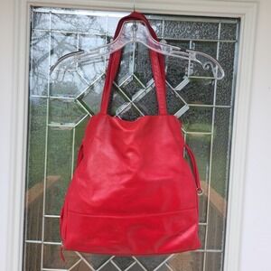 Ili New York Red Leather Shoulder Bag Tote Minimalist Slouchy Classic Bright